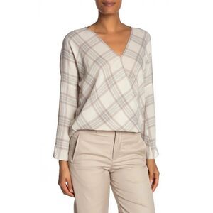 NWT Vince Plaid Crossover Blouse Top, Small, MSRP $295